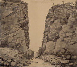 Devil's Gate in Wyoming; sketched by Wilkins on his 151-day journey from Missouri to California on the Overland Trail (also known as the Oregon Trail).