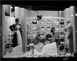 Window display showcasing variety of bras