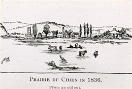 Drawing of Prairie du Chien in 1836. "From an old cut."