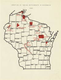 A map showing the location of Indian settlements in Wisconsin.