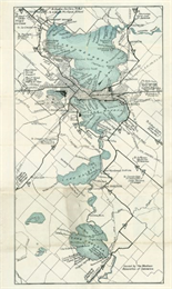 Map of Madison and surrounding towns and lakes including Lake Mendota, Lake Monona, Lake Wingra, Lake Waubesa and Lake Kegonsa.