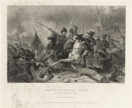 This etching depicts the Battle of Shiloh, Tennesse.