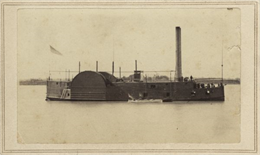 View from a distance of a side-wheel Union gunboat.