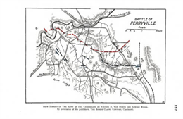 A map of troop movements as of 12:00 pm on October 8, 1862 at the Battle of Perryville.