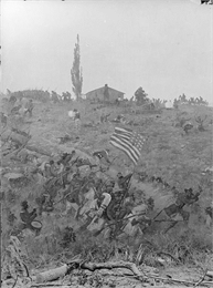 Stereograph from the Panorama of the Battle of Missionary Ridge, Confederate General Braxton Bragg's Headquarters, painted in 1885.