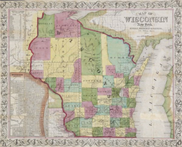 Map reads, "Map of Wisconsin".