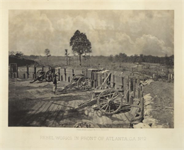 One of the Confederate defenses around the city, with several cannons behind earthworks.