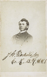 Vignetted carte-de-visite portrait of Jerome G. Dockstader, Company K, 13th Wisconsin Infantry.