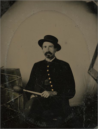 Tintype portrait of Jacob Brant of Brodhead, Wisconsin, member of the 3rd Wisconsin Infantry band.