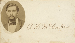 Photographic calling card of Aaron H. McCracken, 1st Lieutenant and later Adjutant, 38th Wisconsin Infantry.