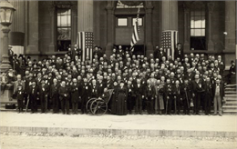Group photograph of members of the 29th Wisconsin Infantry at a reunion.