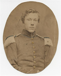Waist-up portrait of Captain Edward G. Miller, Company G, 20th Wisconsin Infantry, in uniform with epaulets.