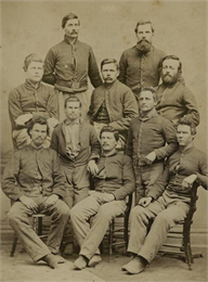 Group portrait made from a composite of 2 photoprints of Company I, first Wisconsin Volunteer Cavalry.