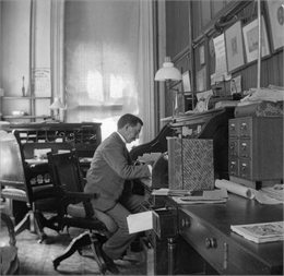 Reuben Gold Thwaites, secretary of the State Historical Society, at his desk in the South Wing of the third Wisconsin State Capitol.