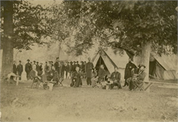 The headquarters camp and officers of the 16th Wisconsin Volunteer Infantry in Tennessee.