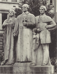 Black and white photograph of the "Spirit of the Northwest" monument by Sidney Bedore.