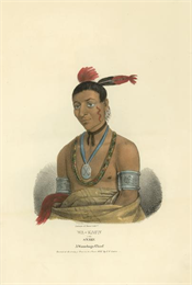 Portrait of Wa-kaun (Snake) a Winnebago (Ho-Chunk) Chief painted by J.O. Lewis at the Treaty of Prairie du Chien in 1825.
