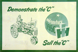 Green and white poster with a farmer on a tractor