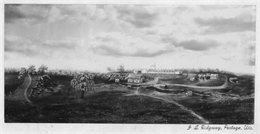 Photographic copy of a painting depicting Fort Winnebago, made by I. A. Ridgway of Portage, Wisconsin.