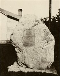 Black and white photo of the historical marker at Manitowoc.