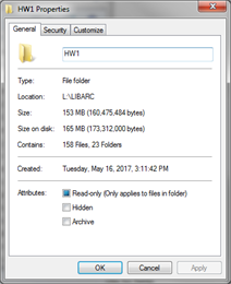 Windows Explorer folder properties dialog.