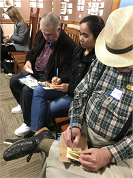 Using Post-It notes, Janesville guests share ideas about the stories of their area that could be used in a new Wisconsin history museum.