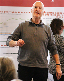 Bill Collar of the Seymour Community Historical Society shares the “Hamburger Charlie’s” jingle with guests at the Wisconsin Historical Society's "Share Your Voice" event March 13, 2019 in Appleton.