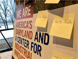 For one of the activities at the "Share Your Voice" session, guests were asked to offer ideas about "What Makes Wisconsin, Wisconsin?" Their answers on Post-It notes were placed on five theme boards.