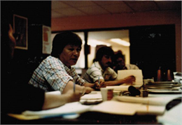 Photograph of Doris Oiyotte Emery addressing the Tribal Council, 1974.