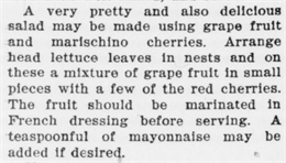 Grapefruit and Maraschino Cherry Salad Recipe - December 16, 1910