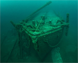 An underwater photo of the shipwreck Grace A. Channon