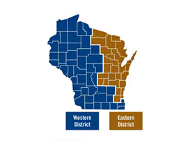 A map of Wisconsin counties, colored according to whether they are in the Eastern or Western Tax Credit regions.