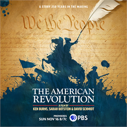 Poster for documentary featuring Colonial rider on horseback in front of image of the Constitution